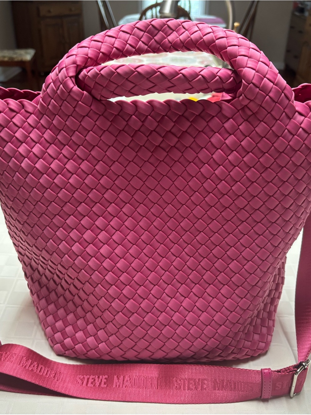 Steve Madden Hot Pink Woven Shoulder Tote